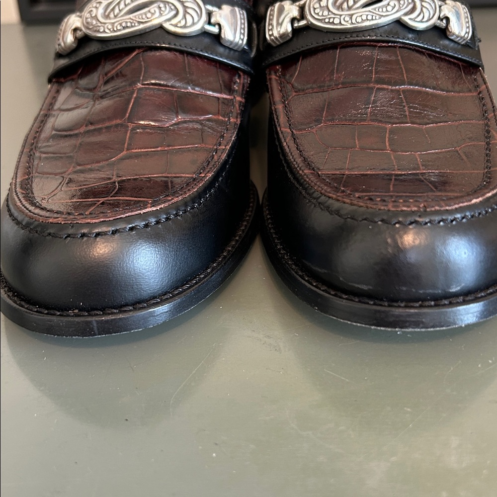 Brighton brown and black Croc-Embossed Loafers - Picture 3 of 12